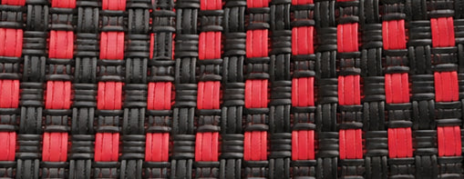 Close up of Lady Bug Gala Bag with black and red 100% recycled plastic