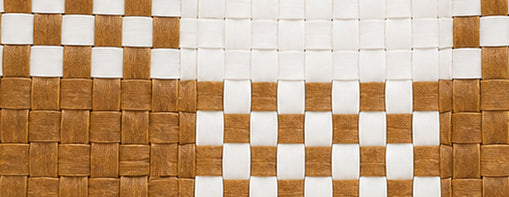 Woven pattern of brown and white squares create the Palomino Gala Bag